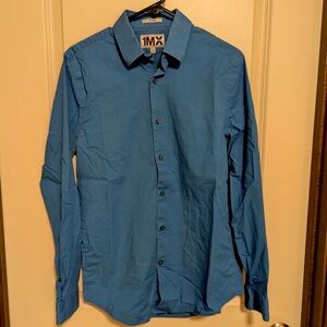 Men’s Express 1MX Blue Fitted Button Down 15-15.5 Size M